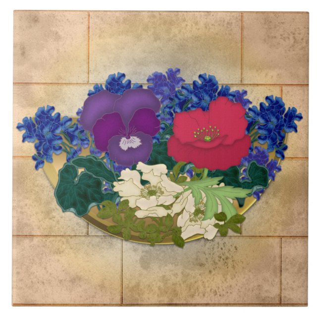 Gemtone Floral Bouquet on Sunset Brick Tile Fliese (Vorderseite)