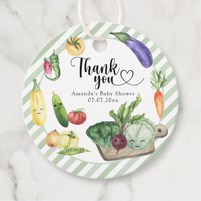 Gemüse Babydusche - Danke Geschenkanhänger (Vorderseite)