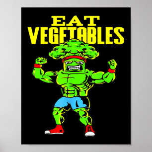 Gemüse essen lustiger Brokkoli Fitness Kraftsport Poster
