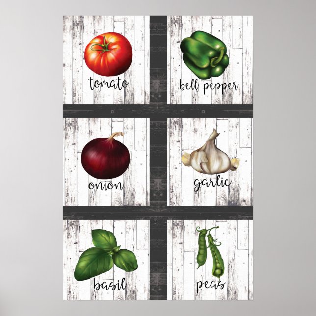 Gemüse & Kräuter Rustikale moderne Küche Wandkunst Poster (Vorne)