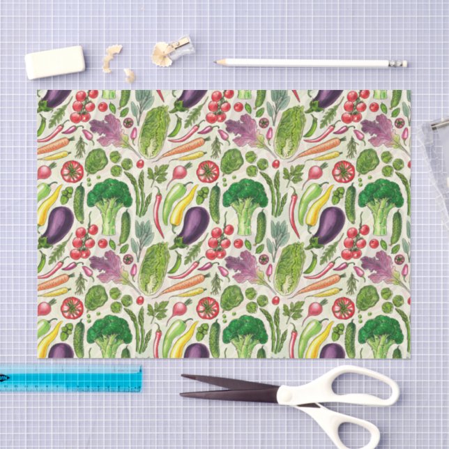 Gemüse- und Kräutergarten Ernte auf cremeweiß Seidenpapier (Handwerk)