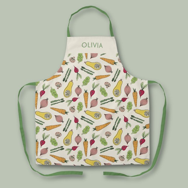 Gemüsebeet lokal angebaute Gemüsemarkt Schürze (Farmers Market Garden Vegetable Patch Kitchen Apron.  Personalize with your own name.)