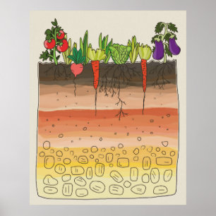 Gemüsegartenbodenerde überlagert Küchendekor Poster