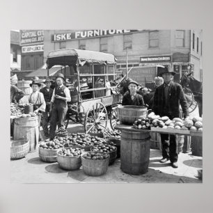 Gemüsemarkt, 1908. Antikes Foto Poster