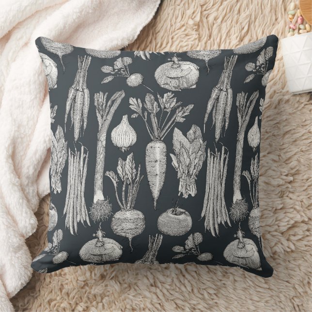 Gemüsemarkt Gemüse schwarz Gunmetal Kissen (Decke)