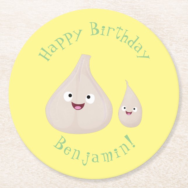 Gemüsemodelle für niedlichen Knoblauch-Cartoon Runder Pappuntersetzer (Vorderseite)