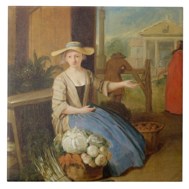 Gemüseverkäufer, Covent Garten, c.1726 (Öl auf PA Fliese (Vorderseite)