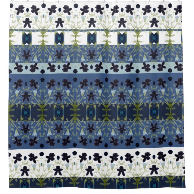 Gemustert-blau-weiß dekoriert duschvorhang (Vorderseite)