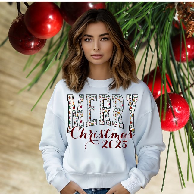 Gemustert Frohe Script Weihnachten Sweatshirt (Von Creator hochgeladen)