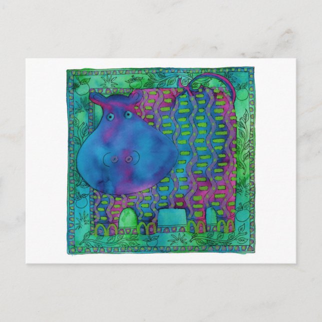 Gemustert Hippo Postkarte (Vorderseite)