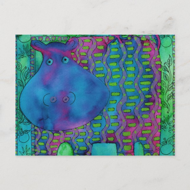 Gemustert Hippo Postkarte (Vorderseite)