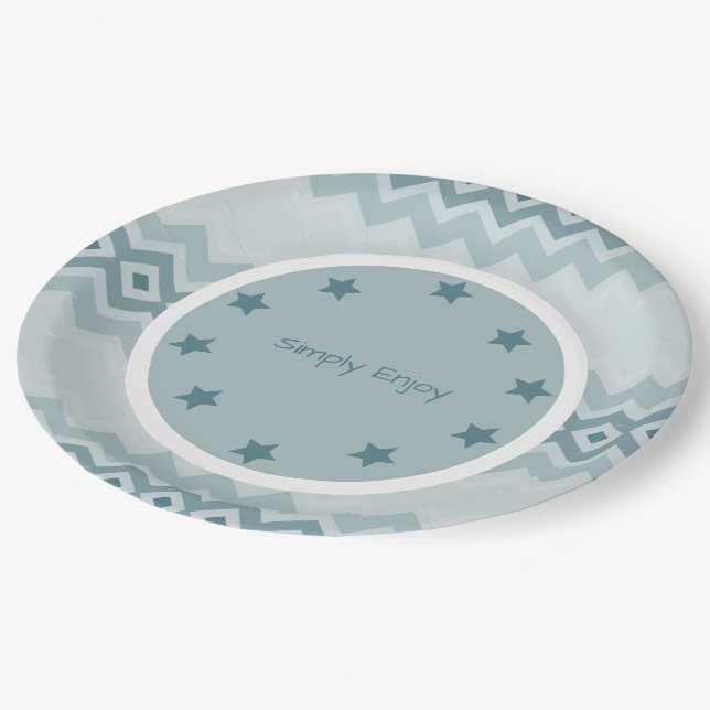 Gemustert mit Blues Pappteller (Schrägansicht)