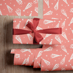 Gemustert Pink Weihnachtsbaumen Geschenkpapier