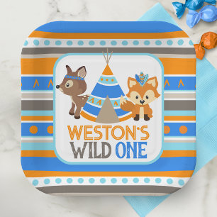 Gemustert Wild One Boy zum ersten Geburtstag Pappteller