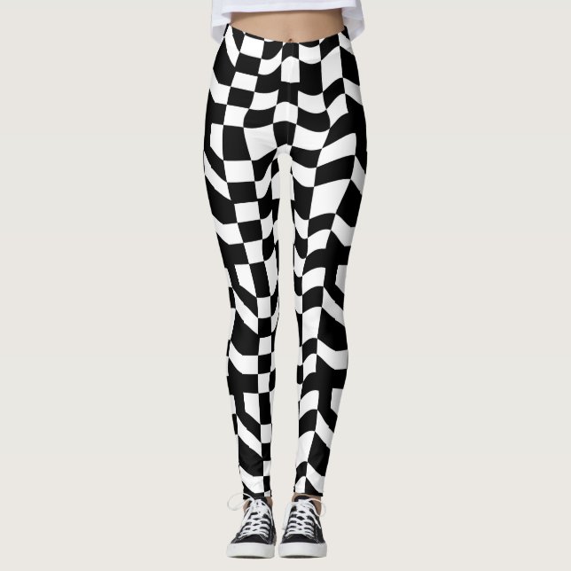 Gemusterte Abstrakte Schwarz und Weiß Leggings (Vorderseite)
