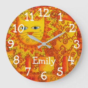 Gemusterte Aquarellfarbe Personalisierter Name Große Wanduhr
