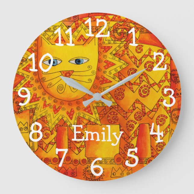 Gemusterte Aquarellfarbe Personalisierter Name Große Wanduhr (Vorderseite)