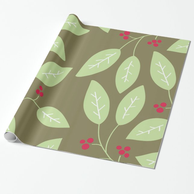 gemusterte Blätter und Beeren Geschenkpapier (Ungerollt)
