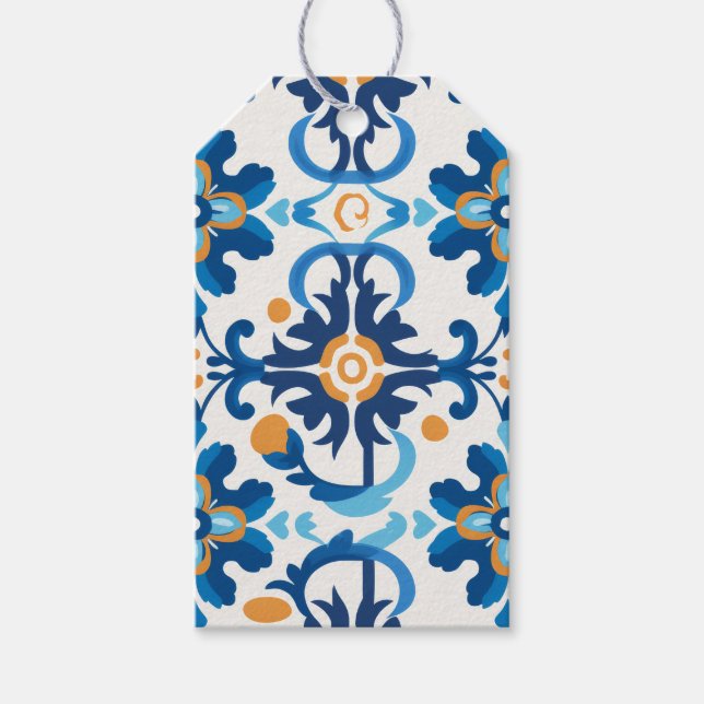 Gemusterte Blue & Brown-Grußkarte Geschenkanhänger (Vorderseite)