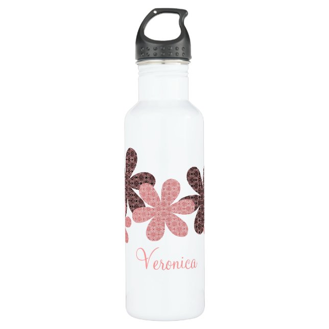 Gemusterte Blume Flasche, rosa Trinkflasche (Vorderseite)
