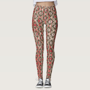 Gemusterte Blume in Grau, Rot und Schwarz Leggings