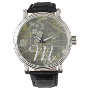 Gemusterte Blüten-Niederlassung I des Monogramm-  Armbanduhr