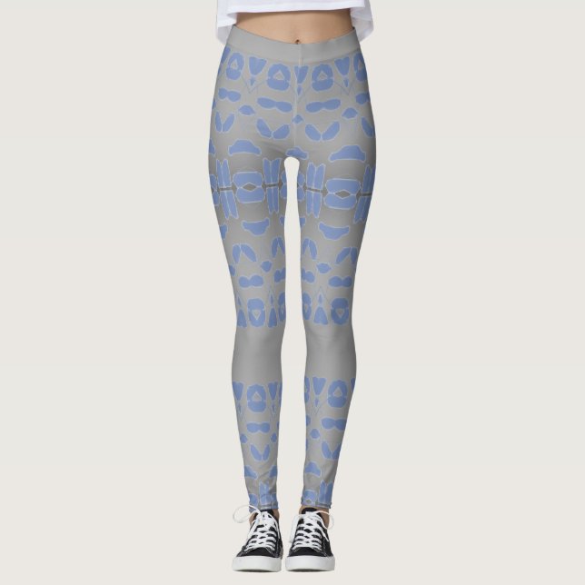 Gemusterte Damen in Grau und Blau Leggings (Vorderseite)
