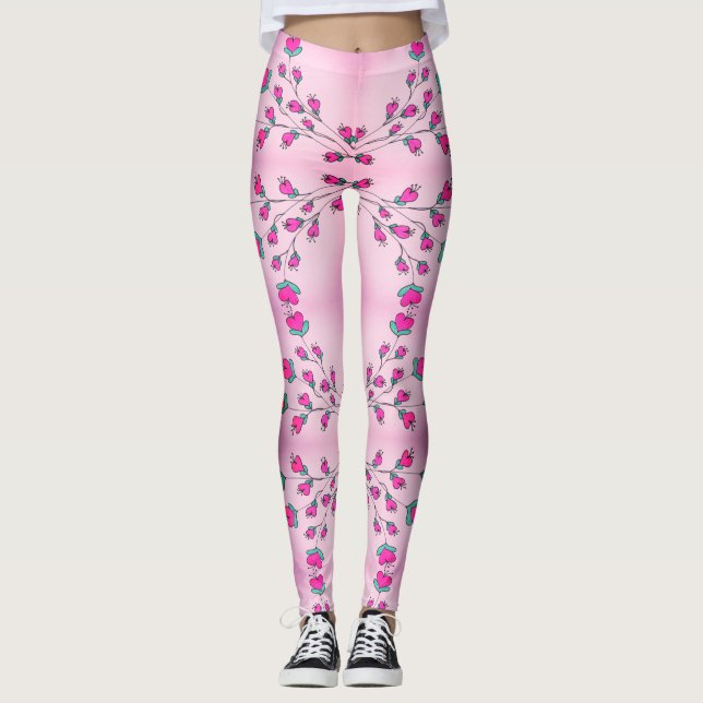 Gemusterte Damen in Rosa Herz Leggings (Vorderseite)