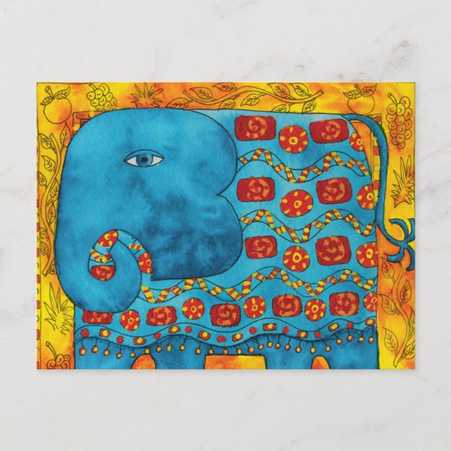 Gemusterte Elephant Watercolor-Illustration Postkarte (Vorderseite)