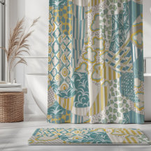 Gemusterte Gardine Creme Gelb Aqua Mint Beige
