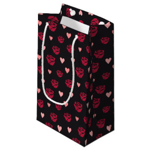 Gemusterte Geschenktasche für Rote Rose und Herz Kleine Geschenktüte