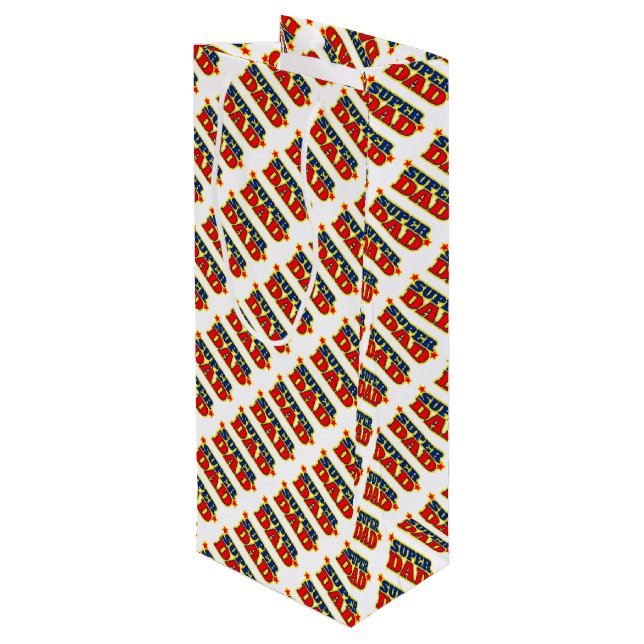 Gemusterte Geschenktasche für Super Papa Geschenktüte Für Weinflaschen (Rückseite Schrägansicht)