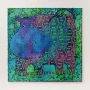 Gemusterte Hippo WasserfarbenIllustration Puzzle