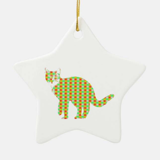 Gemusterte Katze Keramik Ornament (Vorne)