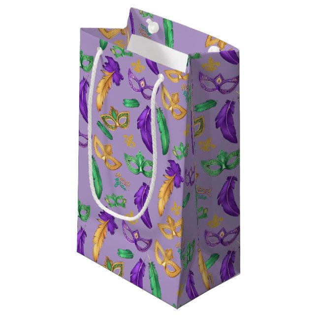 Gemusterte Mardi Gras Kleine Geschenktüte (Vorderseite Schrägansicht)