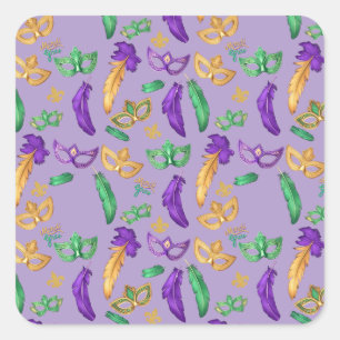 Gemusterte Mardi Gras Quadratischer Aufkleber
