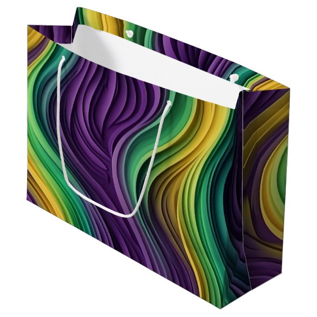 Gemusterte Mardi Gras Welle Große Geschenktüte (Vorderseite Schrägansicht)