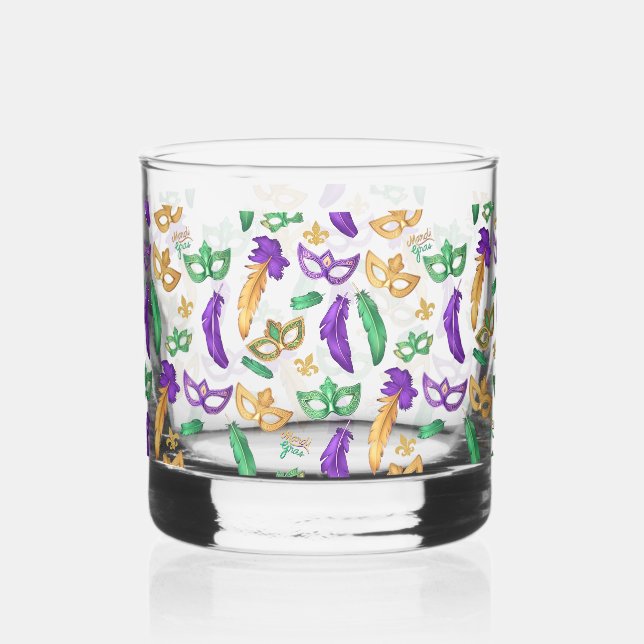 Gemusterte Mardi Gras Whiskyglas (Vorderseite)
