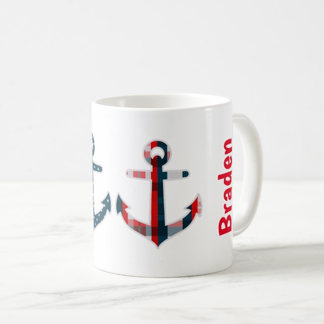 Gemusterte Nautic Anchors Personalisierte Mug Kaffeetasse (VorderseiteRechts)