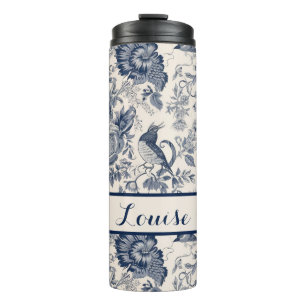 Gemusterte Navy und White Floral Toile Thermosbecher