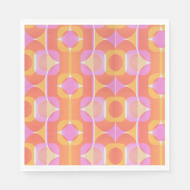 gemusterte Retrosa und Orange der 60er Jahre Serviette (Vorderseite)