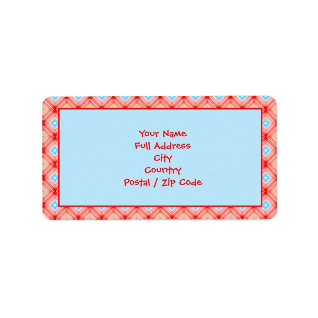 Gemusterte Rücksendeadresse rot und Aquamarin blau Adressaufkleber (Vorne)