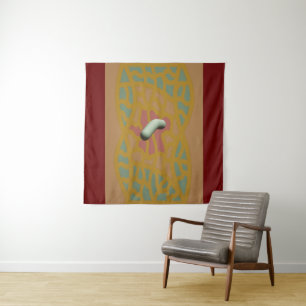 Gemusterte, sandfarbene Kunst Wandteppich