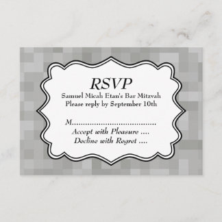 Gemusterte, schwarze und weiße Bar Mitzvah RSVP Karte