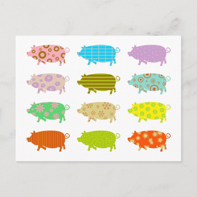 Gemusterte Schweine Postkarte (Vorderseite)