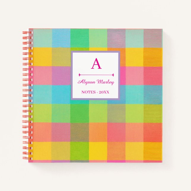 Gemusterte Seiten - farbenfroher Karo Personalisie Notizbuch (Vorderseite)