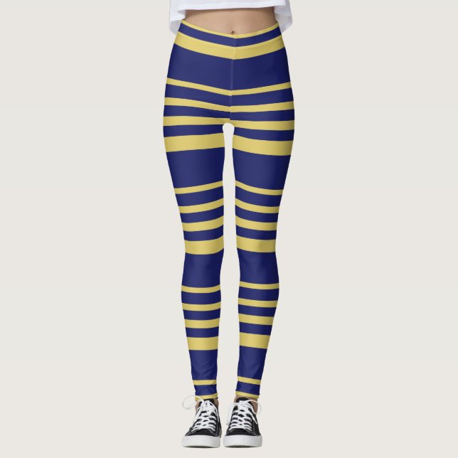 Gemusterte Streifen aus Gold und Marinebarnen Leggings (Vorderseite)