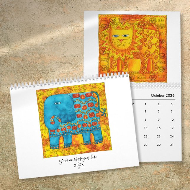 Gemusterte Tiere Wasserfarben Kunst Kalender (Patterned Animals Watercolour Art Calendar)