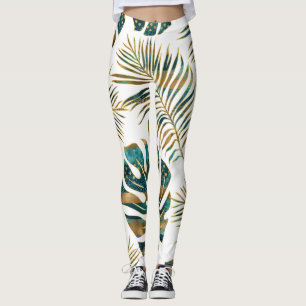 gemusterte tropische Blätter aquamarin und gold Leggings