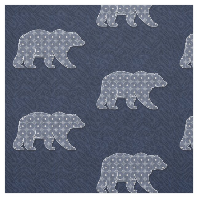 Gemusterter Bär im Navy Blue Woodland Thema Stoff (Muster)